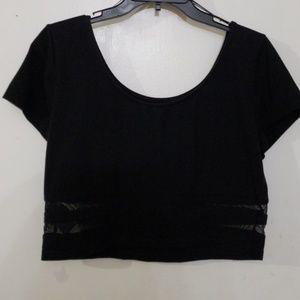 Crop top with mesh accents